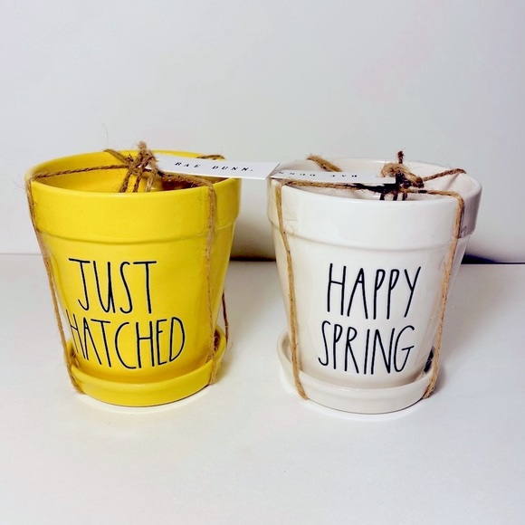 Rae Dunn JUST HATCHED/HAPPY SPRING set of planters
